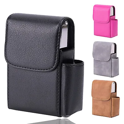 Stainless Steel +Leather Cigarette Case Holder Pocket Box Lighter Holder Storage • £9.84