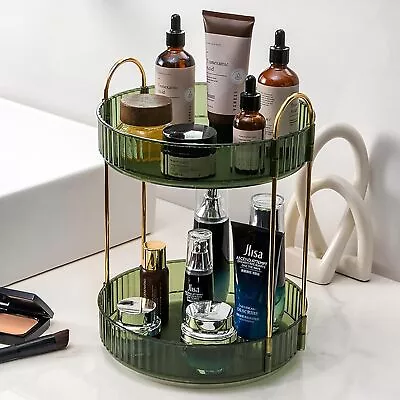 2 Tier Rotating Makeup Organizer Lazy Susan Trays Skincare Perfume Bathroom Box • $13.85