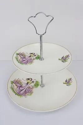 Vintage Falcon Ware DAINTY MISS 2 Tier Cake Stand High Tea Serving Plate • $45