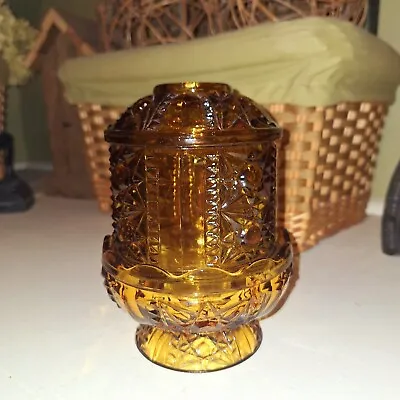 Vintage Amber Fairy Lamp Indiana Glass Stars And Bars Candle Tea Light Votive • $17.99