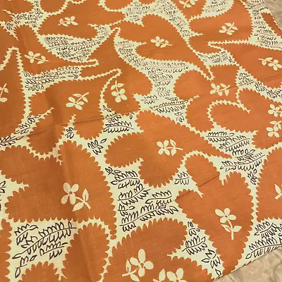 VTG COTTON FABRIC MOD TERRA COTTA LEAF DESIGN 99x36” Mid-century 50s • $15