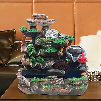 Indoor Water Fountain With Led And Mist Resin Rockery Waterfall Home Decoration • $52.35