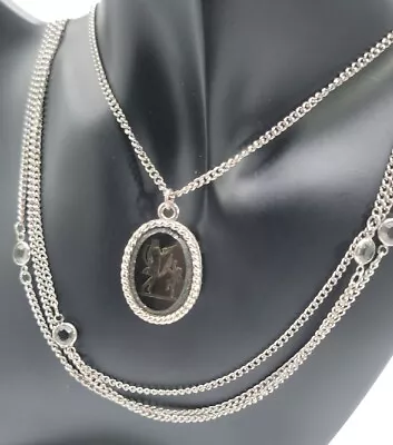Goldette Cupid Apolo Intaglio Necklace Smokey Glass Pendant  22  Vintage  • $100