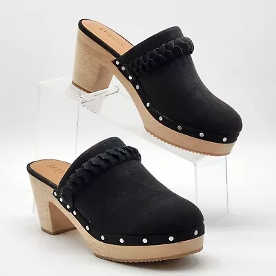 J Crew Black Micro-Suede Braided Accent Detail Wooden Mule Clogs Size 8 5 • $37.80