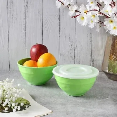 Melamine Salad Bowl Set With Air Tight Lid Hammered Bowl 1600ml Green • £46.49