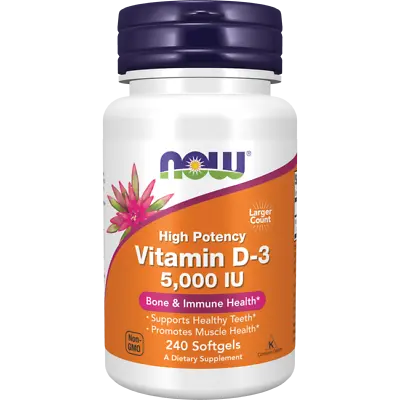 NOW Foods High Potency Vitamin D-3 125 Mcg (5000 Iu) 240 Sgels • $16.97