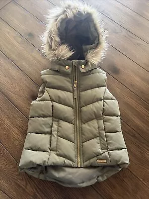 H &M Girls Puffy Vest With Fur Hood Size 4-6 • $3