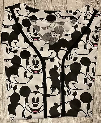 Women’s Disney Mickey Mouse All Over Print Button Up Baseball Jersey Shirt XL • $29.99