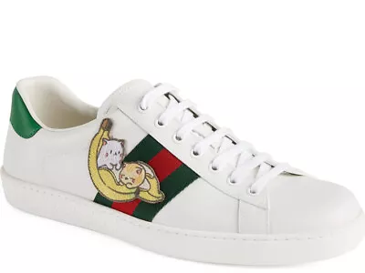 GUCCI Men’s Bananya Ace Leather Sneakers White Size 8.5 UK / 9-9.5 US $770+ NEW • $645