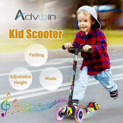 Advwin Kids Scooter Folding 4 Adjustable Height Light Up Wheel W/Music Graffiti • $45.90