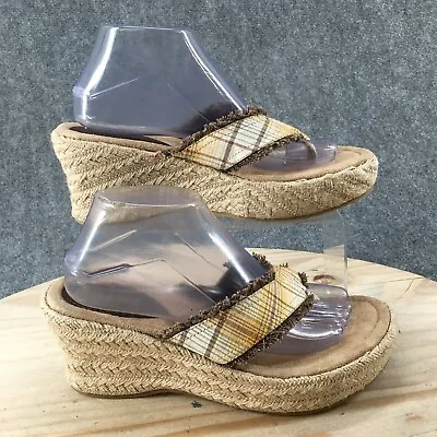 Mudd Sandals Womens 9 M Sativa Flip Flops Wedge Espadrille Beige Fabric Slip On • $23.99