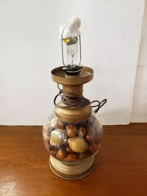 Vintage Unusual Mid Century Glass Globe Table Lamp With Nuts Inside - Working • $35