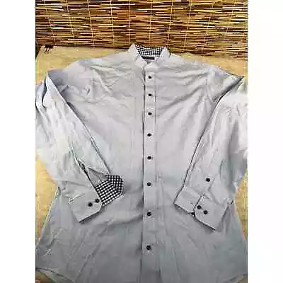 Original Stitch Dress Shirt Men Blue Plain Banded Collar Long Sleeve 100% Cotton • $29.99