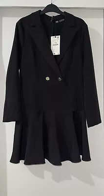 Zara Black Lapel Collar Buttoned Blazer Style Playsuit With Flared Hem Size L • $43.50