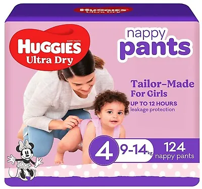 Huggies Ultra Dry Nappy Pants Girl Size 4 62 Count (9-14kg Pack Of 2) • $71.49