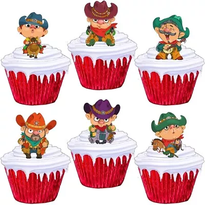 Cowboys Wild West Stand Up Cup Cake Toppers Edible Birthday Party Decorations • £2.38