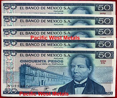 Lot Of 5 Mexico Banknote 50 Pesos UNC Paper Money Mexican Bills BDM Benito J • $11.98