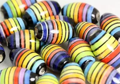 £3.99 • Buy Rainbow Hand Painted Beads & Great For Crafts And Jewellery Made In Peru -Oval