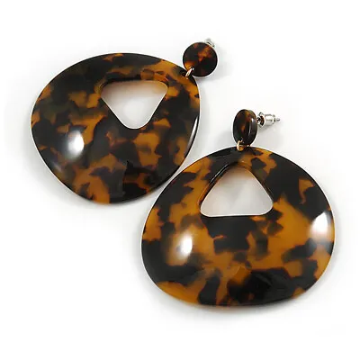 £12.50 • Buy Large Oval Tortoise Shell Effect Brown/ Black Acrylic/ Resin Drop Earrings -