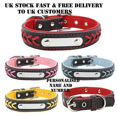 £6.99 • Buy Personalised Braided Leather Pet Dog Cat ID Collar Name Number Christmas Gift
