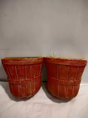 Vintage HOMCO 1989 Red Pink Plastic Basket Hanging Wall Pocket Planter Pair Set • $15