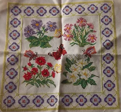 Spring Flowers And Butterflies Square Finished Cross Stitch • £12