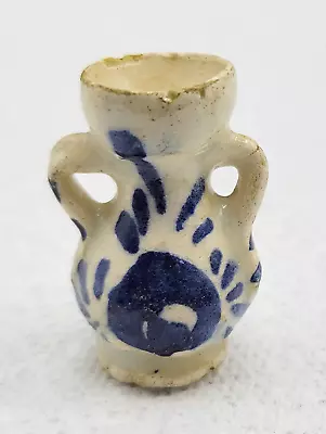 Vintage Miniature Pottery Clay Blue And White Miniature Vase Urn Jug Figurine • $9.99