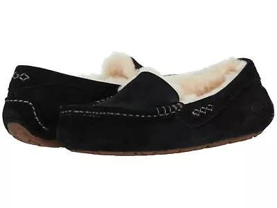 Women's Shoes UGG ANSLEY Suede Indoor/Outdoor Moccasin Slippers 1106878 BLACK • $65