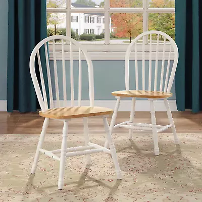 Set Of 2 Wooden Dining Chairs Home Kitchen Farmhouse Extra Seats White Oak Wood • $148.99