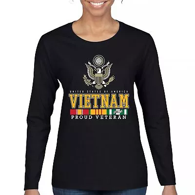 Vietnam War Proud Veteran Women's Long Sleeve T-shirt American Army Vet DD 214  • $22.95