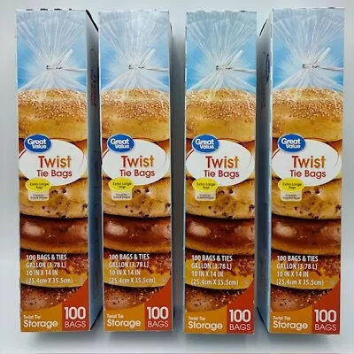 Lot 4 Great Value Bread Clothing Bags 1 Gallon W/Twist Ties 100 Count 10  X 14  • £28.93