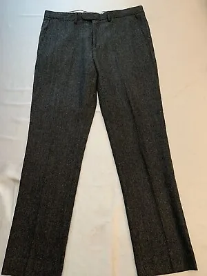J Crew Wool Blend Bowery Pants Size 34x32 Herringbone Slim Fit Black Gray EUC • $33.99