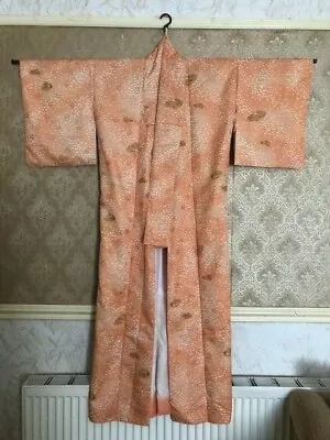 Japanese Kimono In Light Orange With Komon Traditional Japanese Pattern • £28