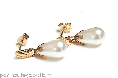 9ct Gold Pearl Teardrop Earrings Gift Boxed Made In UK Birthday Gift • £33.99