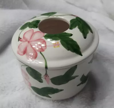 Vintage Porcelain Hair Receiver -Green & White W/ Pink Flowers  • $5