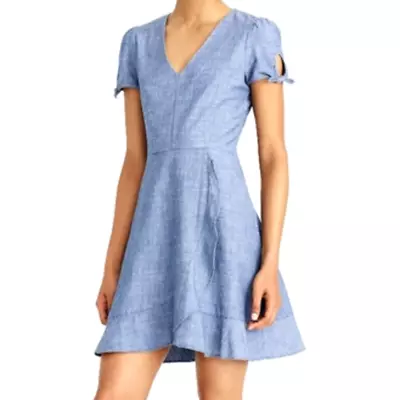 NEW J.Crew Womens 10 Faux Wrap Chambray Dress Ruffle Skirt Classic Flirty Preppy • $38