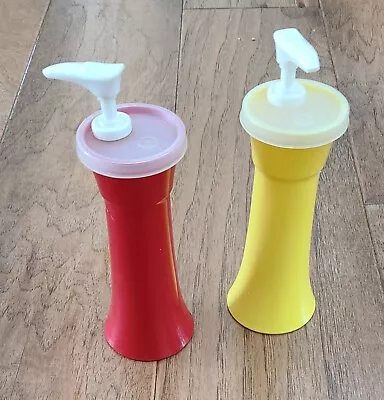 Vintage Tupperware Red Ketchup & Yellow Mustard Pump Dispensers • $6