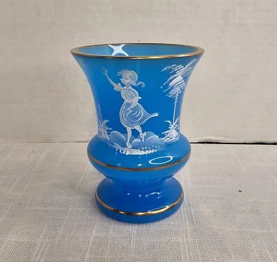 Vintage MCM Mary Gregory Hand Painted Blue Vase 5 3/4   • $24.95