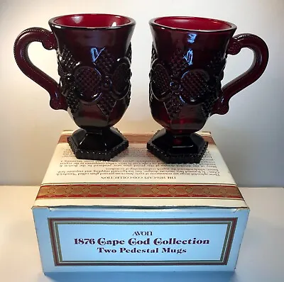 AVON 1876 Cape Cod Ruby Red Two Pedestal Mugs Set. 5  Tall. • $5.99