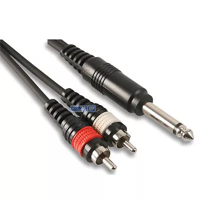 PRO 1.8m 6.35mm MONO 1/4  Inch Jack To 2 RCA PHONO CABLE AMP SPEAKER HIFI LEAD • £5.85