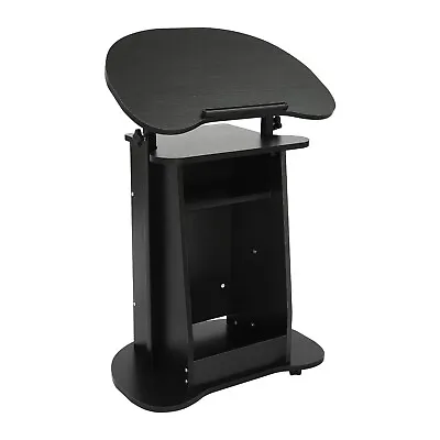 Portable Height Adjustable Podium Stand Rolling Lectern Desk With Storage Black • $72.19