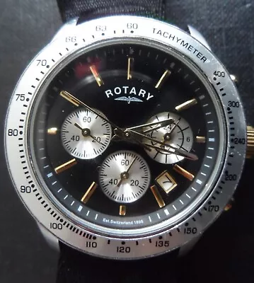 Rotary Men’s Chrono Tachometer Black Dial Black Nylon Strap Watch GS03906/04 • £69