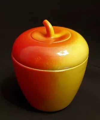 Vtg Hazel Atlas Red & Yellow Milk Glass Apple Sugar Bowl Jam Jelly Jar Stem Lid • $8.50