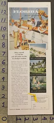 1956 Travel Vacation Florida Boat Tourism Outdoor Cabin Decor Cottage Ad 28994 • $21.95