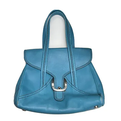 Gryson Made In Italy Blue Leather Hand Bag Purse Pin Buckle Strap Top Handles • $40.50