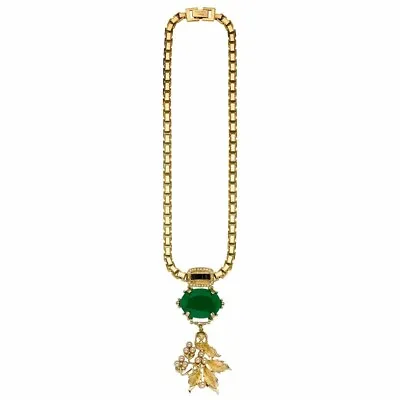 MAWI Pearl Floret Leaf Gold Tone Jade Skull Necklace RRP £380 • $87.15