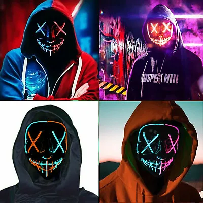 Neon Stitches LED Mask Wire Light Up Costume Purge Party Halloween Masks AU • $16.99