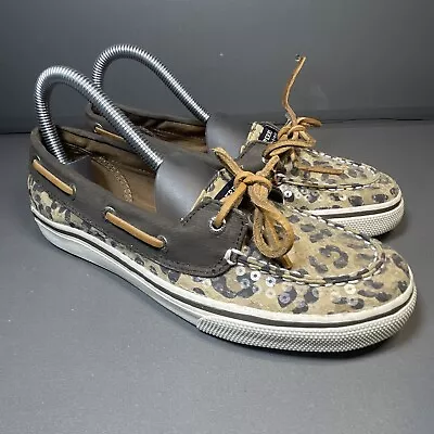 Sperry Top Sider Womens Bahama Skimmer Sequin Leopard Lace Boat Shoes  Size 4 M  • $15.99