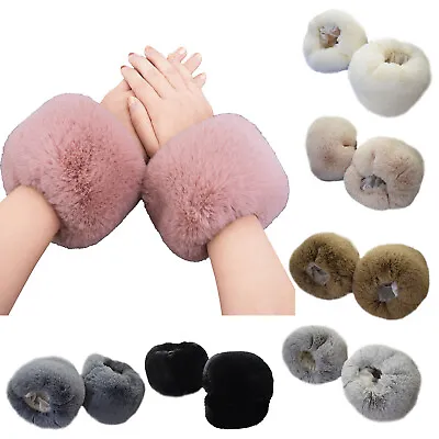 Womens Girls Wrist Cuffs Rabbit Fur Hand Sleeve Comfortable Arm Warmers Party • $8.45