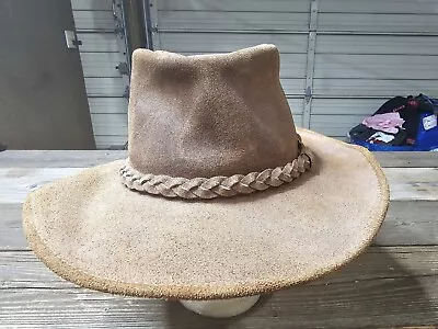 Vintage Minnetonka Genuine Leather Hat Outback Western Brown Large Made In USA • $21